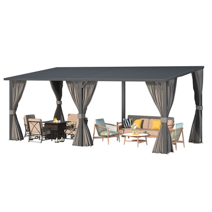 YODOLLA 20'x8' Outdoor Hardtop Metal Gazebo with Curtains and Netting for Patio