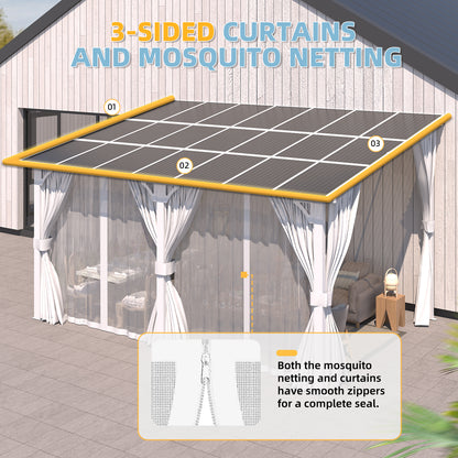 YODOLLA 14'x12' Outdoor Lean to Gazebo Pergola with Curtain and Netting for Patio, White