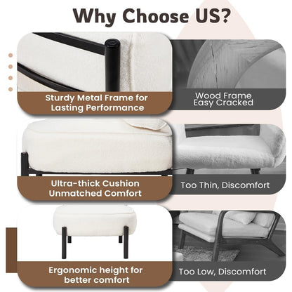 YODOLLA Mid Century Modern Accent Chair, Extra Large Teddy Upholstered Lounge Chair with Pillow