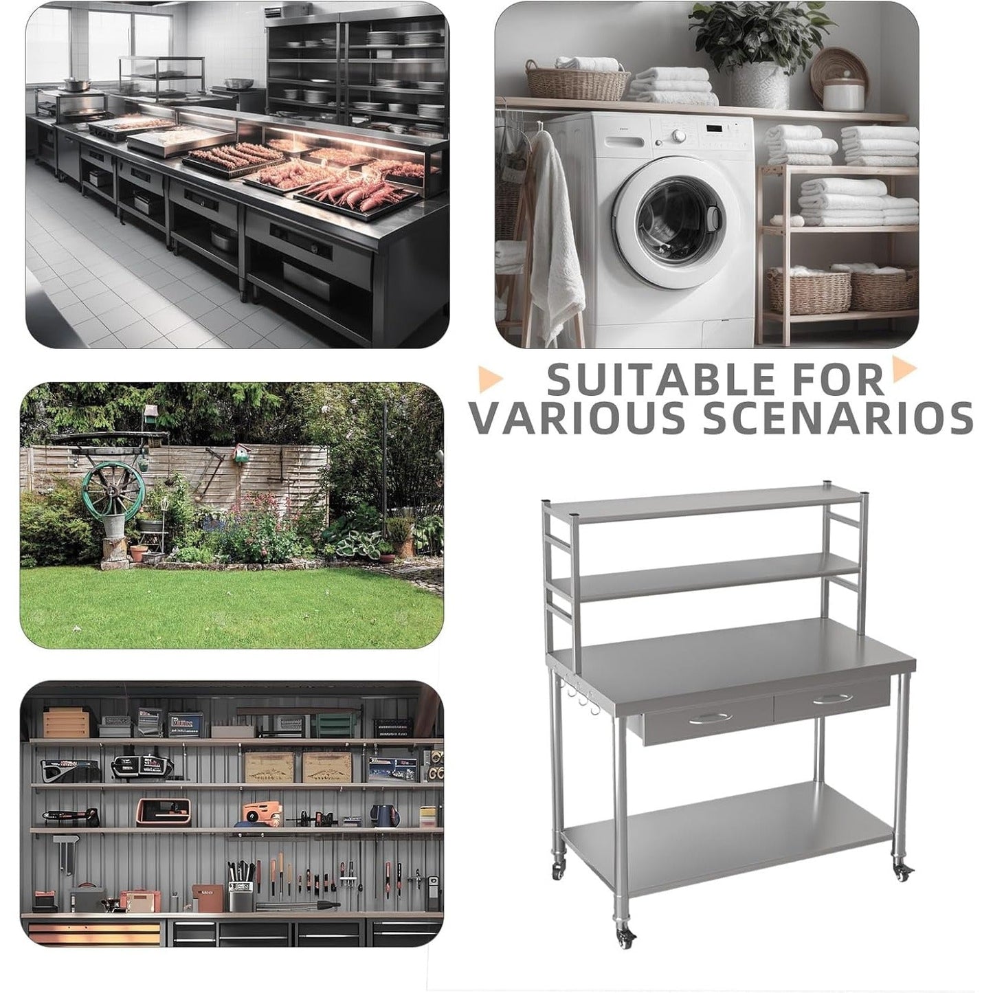 YODOLLA Stainless Steel Table with Shelves and Drawer 48"x24" Prep Table for Commercial Kitchen