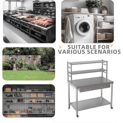 YODOLLA Stainless Steel Table with Shelves and Drawer 48"x24" Prep Table for Commercial Kitchen