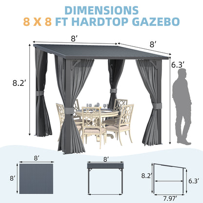 YODOLLA 2.4x2.4m Lean-to Gazebo with Curtains and Mosquito Netting