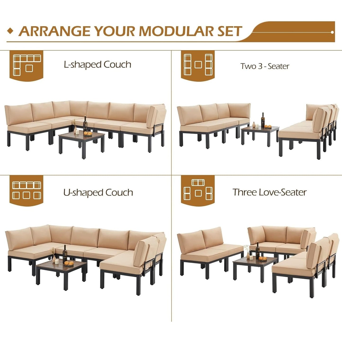 YODOLLA Outdoor Patio Furniture Set, 7 Piece Metal Patio Sectional Conversation Sofa