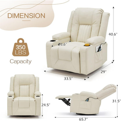 YODOLLA Recliner Chair with Heat&Massage, PU Leather Cream White