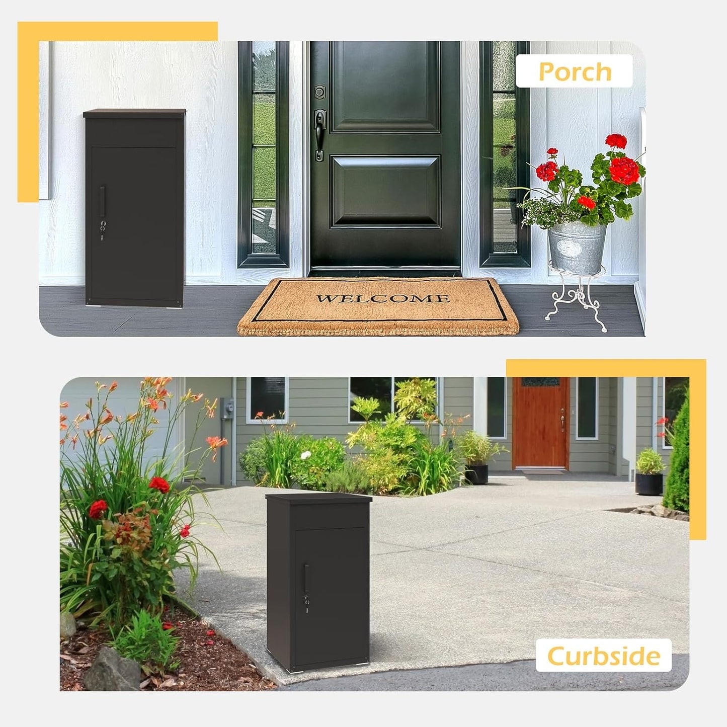 YODOLLA Lockable Anti-Theft Parcel Drop Box With Mailbox For Porch Fence Curbside, Dark Brown