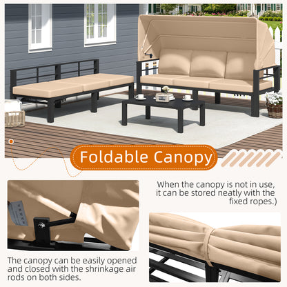 YODOLLA Patio Furniture Set with Retractable Canopy, Beige