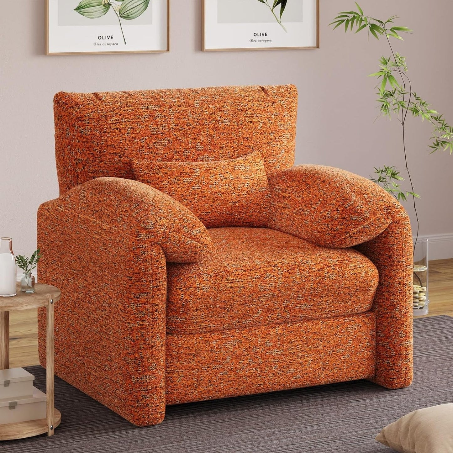 YODOLLA Oversized Armchair, Chenille Mid Century Accent Chair, Comfy Upholstered Single Sofa, Extra Wide Reading Chairs