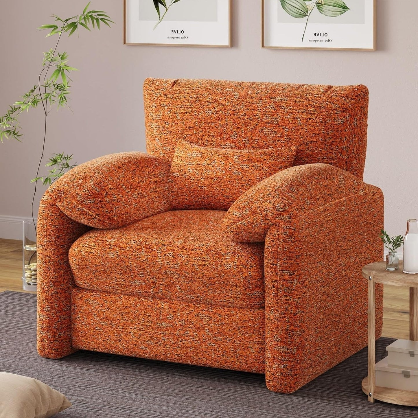 YODOLLA Oversized Armchair, Chenille Mid Century Accent Chair, Comfy Upholstered Single Sofa, Extra Wide Reading Chairs