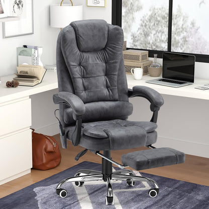 YODOLLA Massage Office Chair with Heat w/Retractable Footrest, Grey Leathaire