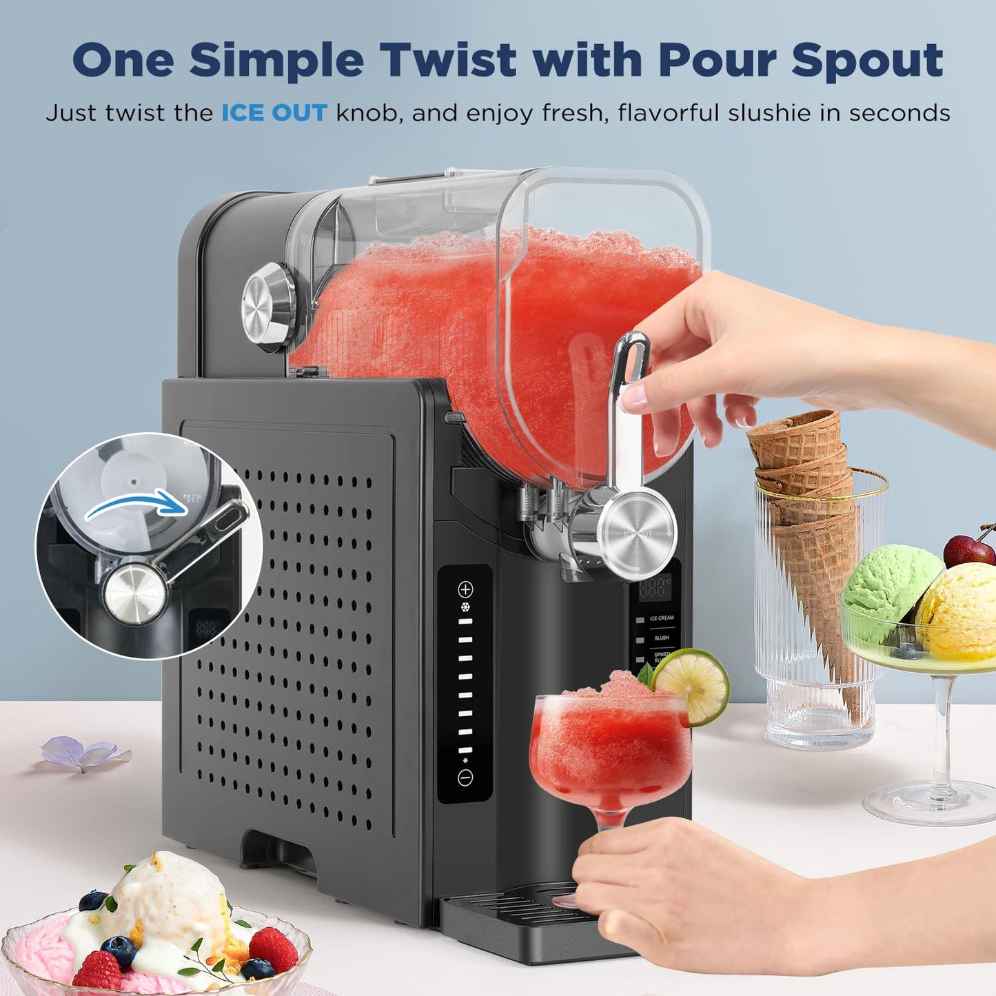 YODOLLA Slushie Machine, No Ice Needed, Professional Frozen Drink Machine with Self-Cleaning Function