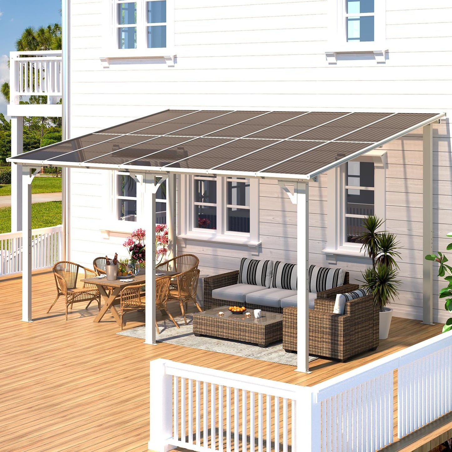 YODOLLA 14' x 10' Hard Top Lean to Gazebo for Patio, White