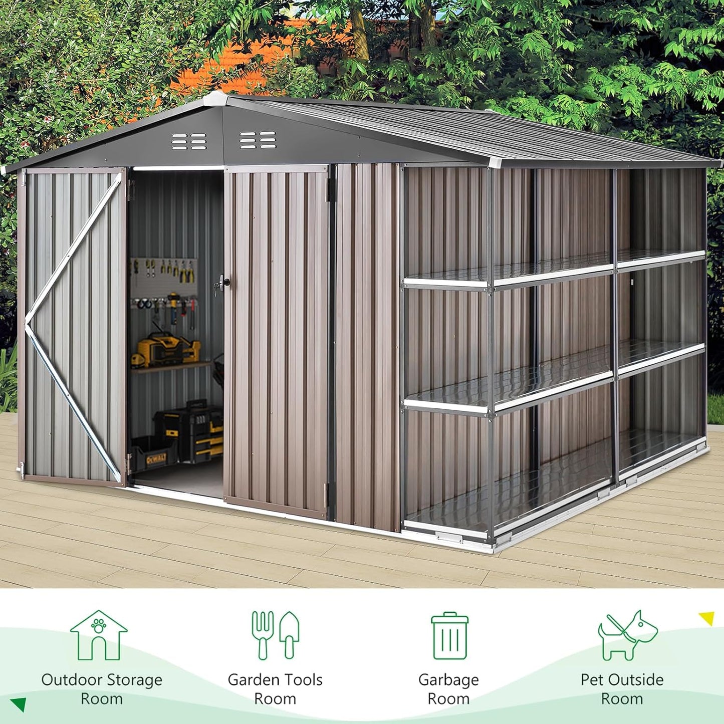YODOLLA 10x8 Metal Storage Shed with Rack