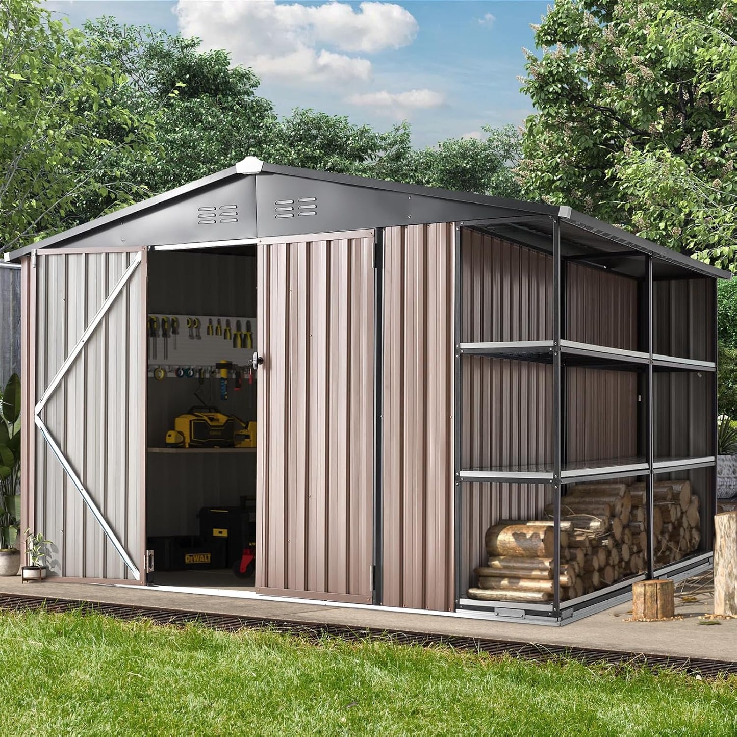 YODOLLA 10x8 Metal Storage Shed with Rack