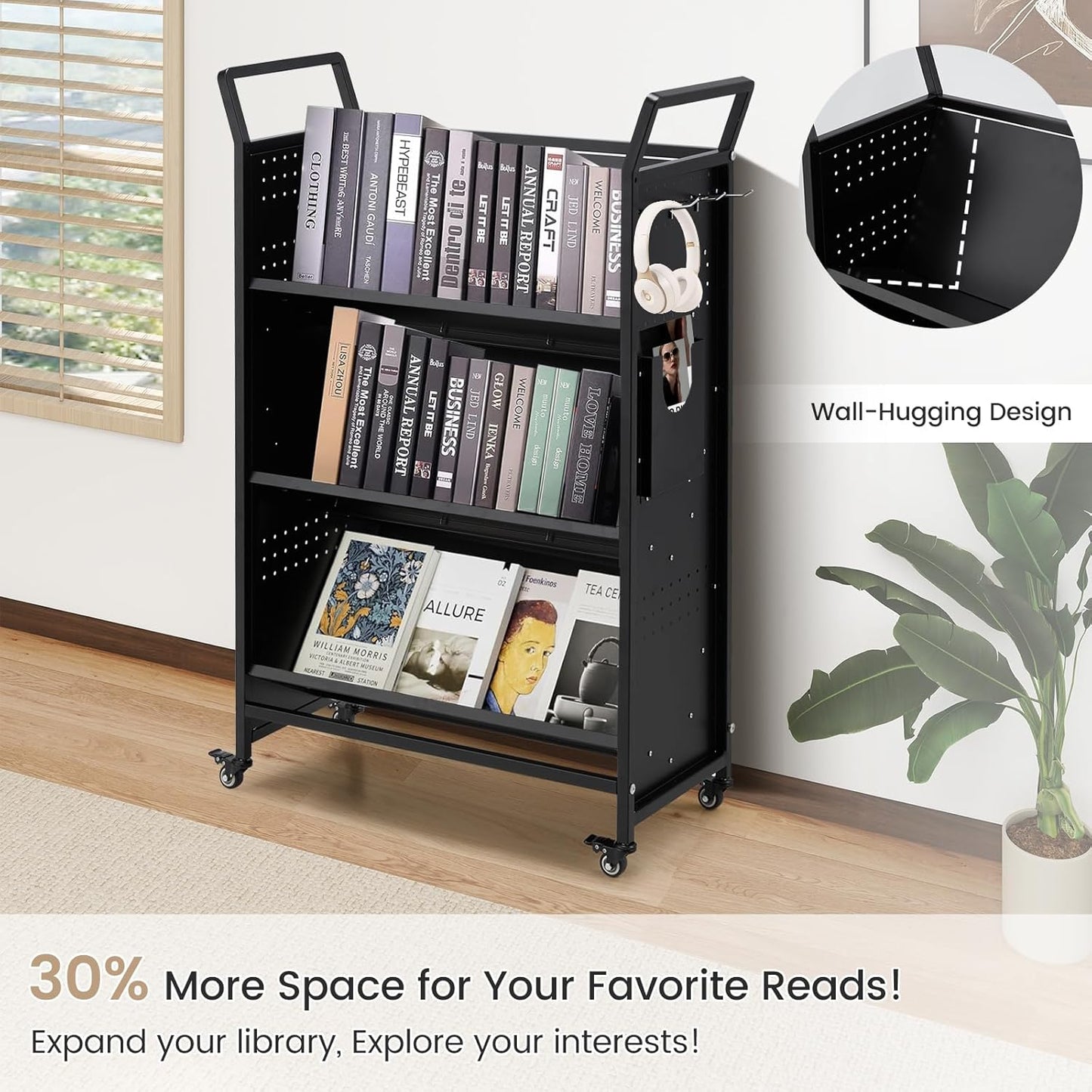 YODOLLA Book Cart with Wheels, 352LBS Rolling Bookshelf Utility Cart