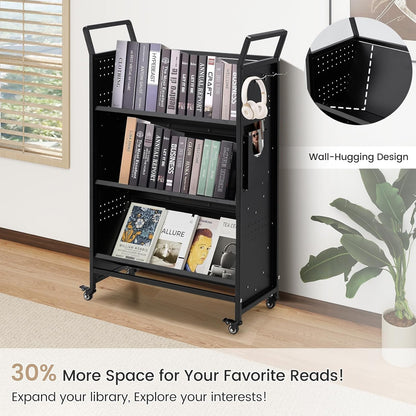 YODOLLA Book Cart with Wheels, 352LBS Rolling Bookshelf Utility Cart