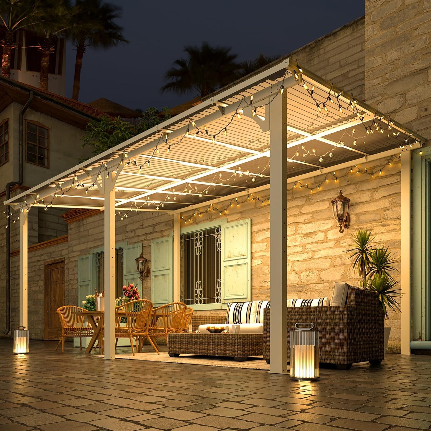 YODOLLA 14' x 10' Hard Top Lean to Gazebo for Patio, White