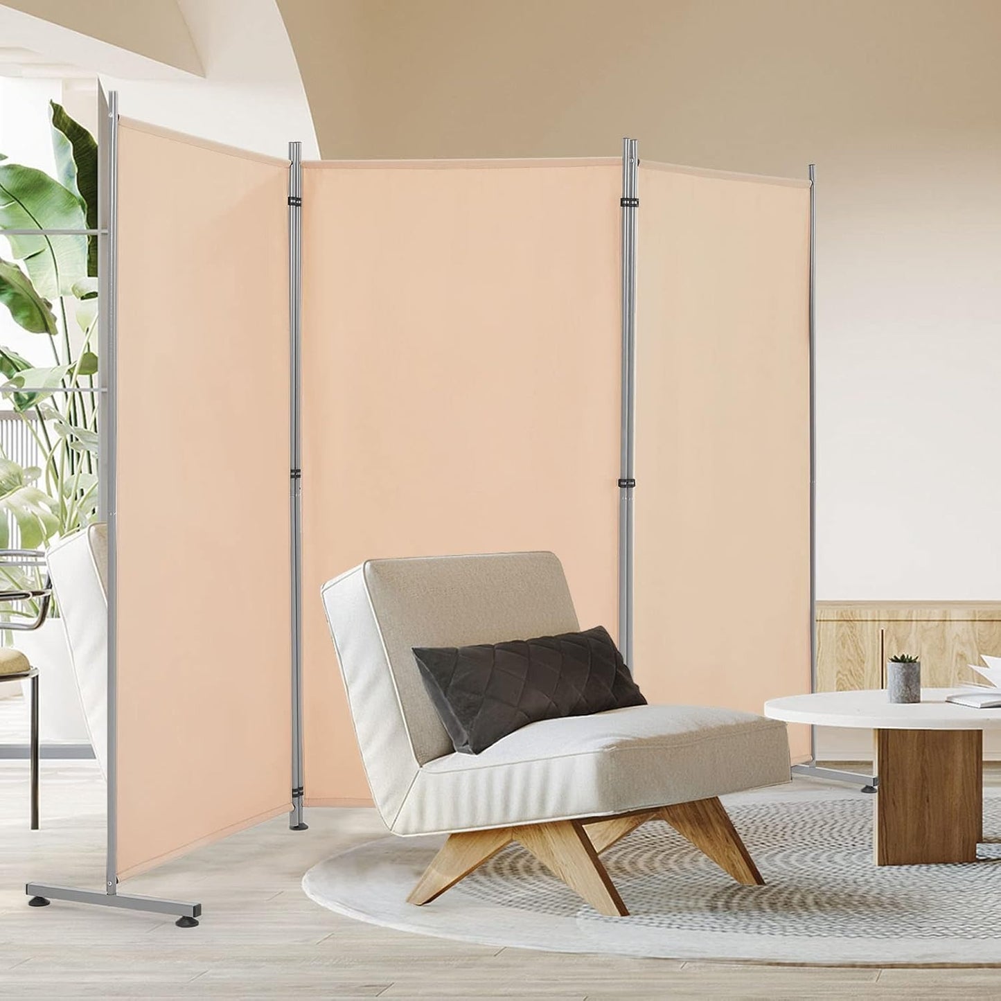 YODOLLA 4 FT Wall Divider and Folding Privacy Screens, Beige