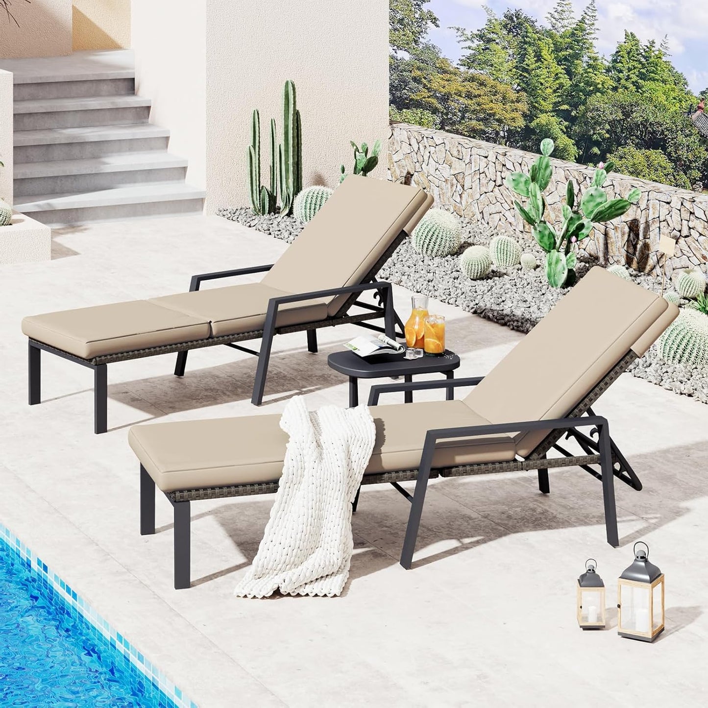 YODOLLA Chaise Lounge Chairs for Outside Set of 2 with Removable Cushion