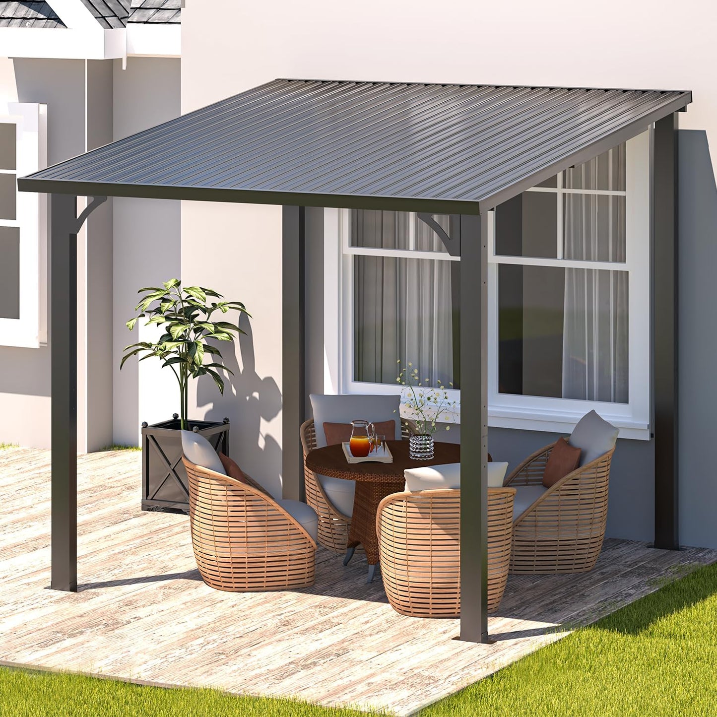 YODOLLA 8' x 8' Outdoor Pergola Hardtop Gazebo,Dark Grey