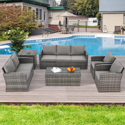 YODOLLA 7 Pieces Patio Furniture with Two Storage Boxes, Grey & Light Grey