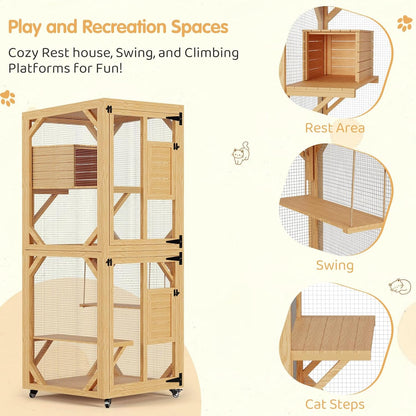 YODOLLA Outdoor Catio Enclosure with Hammock, Safe Play Space for Cats, Natural