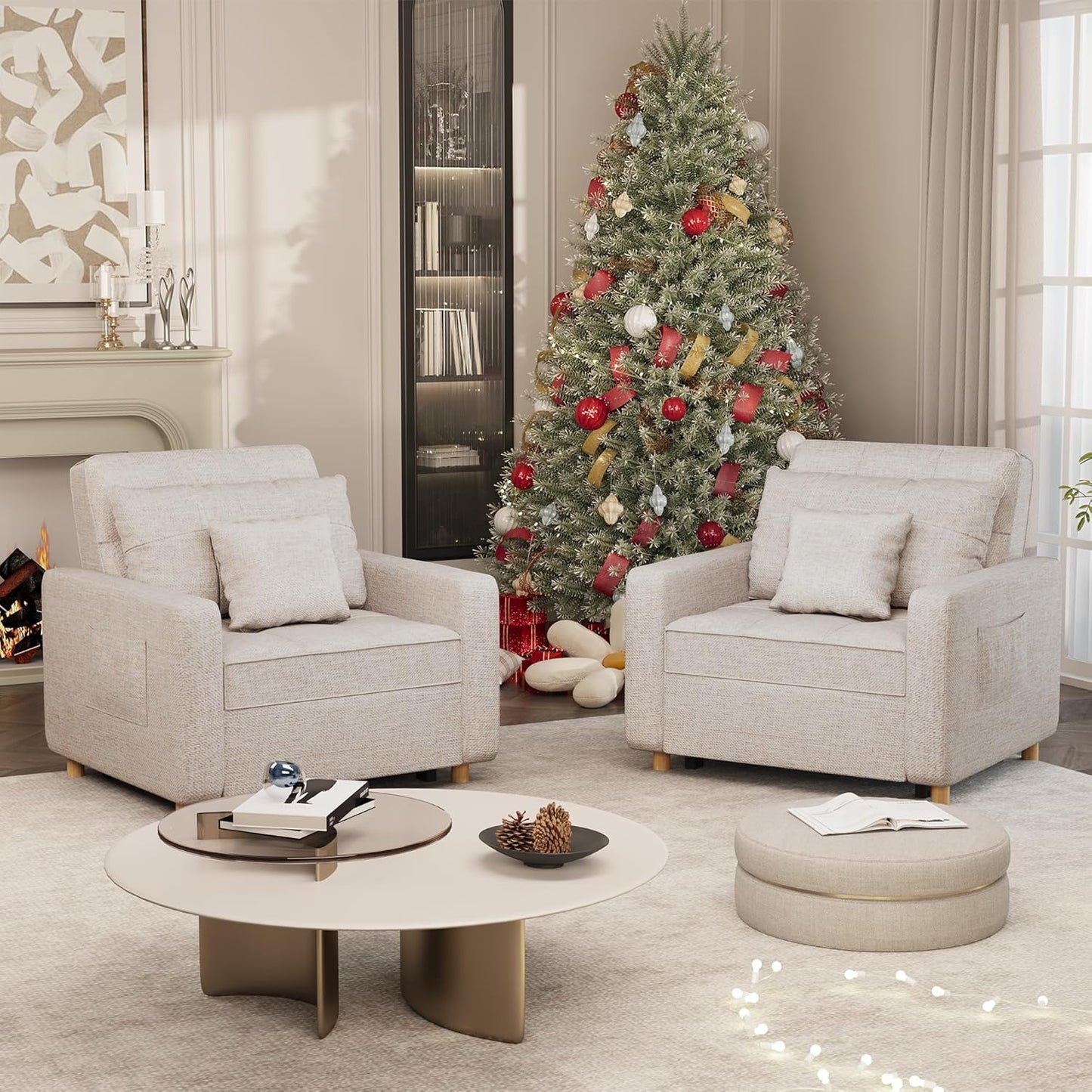 YODOLLA 36" Convertible Chair Bed, Beige