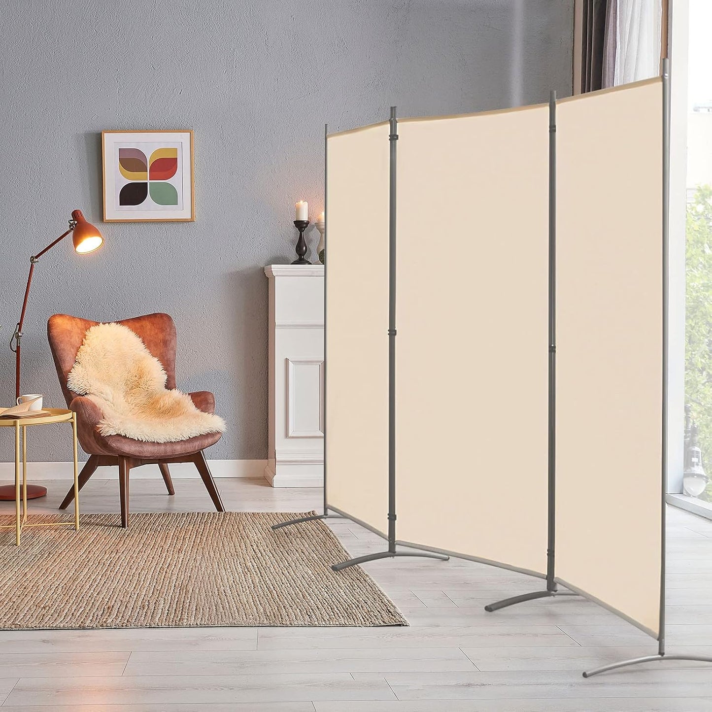 YODOLLA 6 FT Portable Office Divider Folding Privacy Screens, Beige