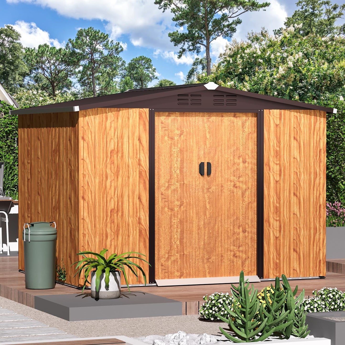 YODOLLA 8x6 Woodgrain Outdoor Storage Shed
