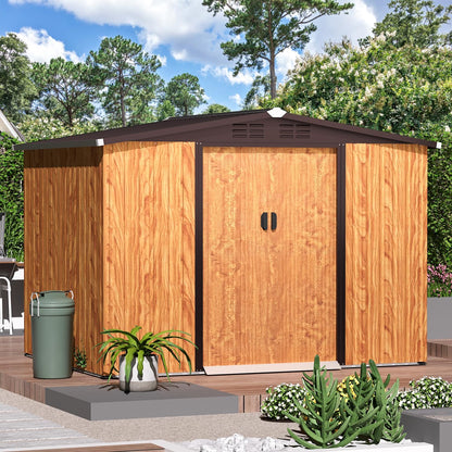 YODOLLA 8x6 Woodgrain Outdoor Storage Shed