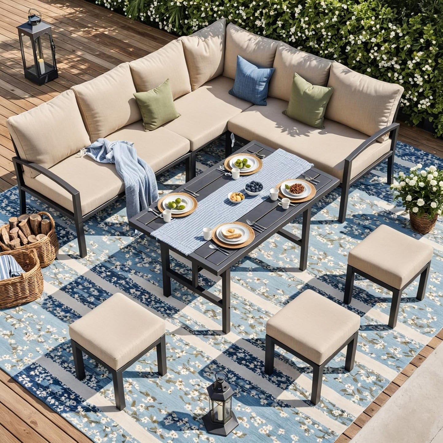 YODOLLA 7 Pieces Metal Patio Furniture Set, Biege