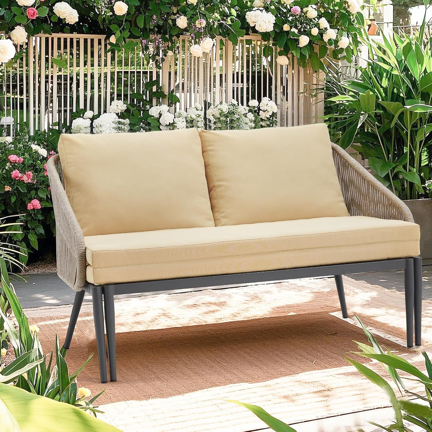 YODOLLA Outdoor Double Chaise Lounge Chair Convertible Patio Loveseat Sofa Couch