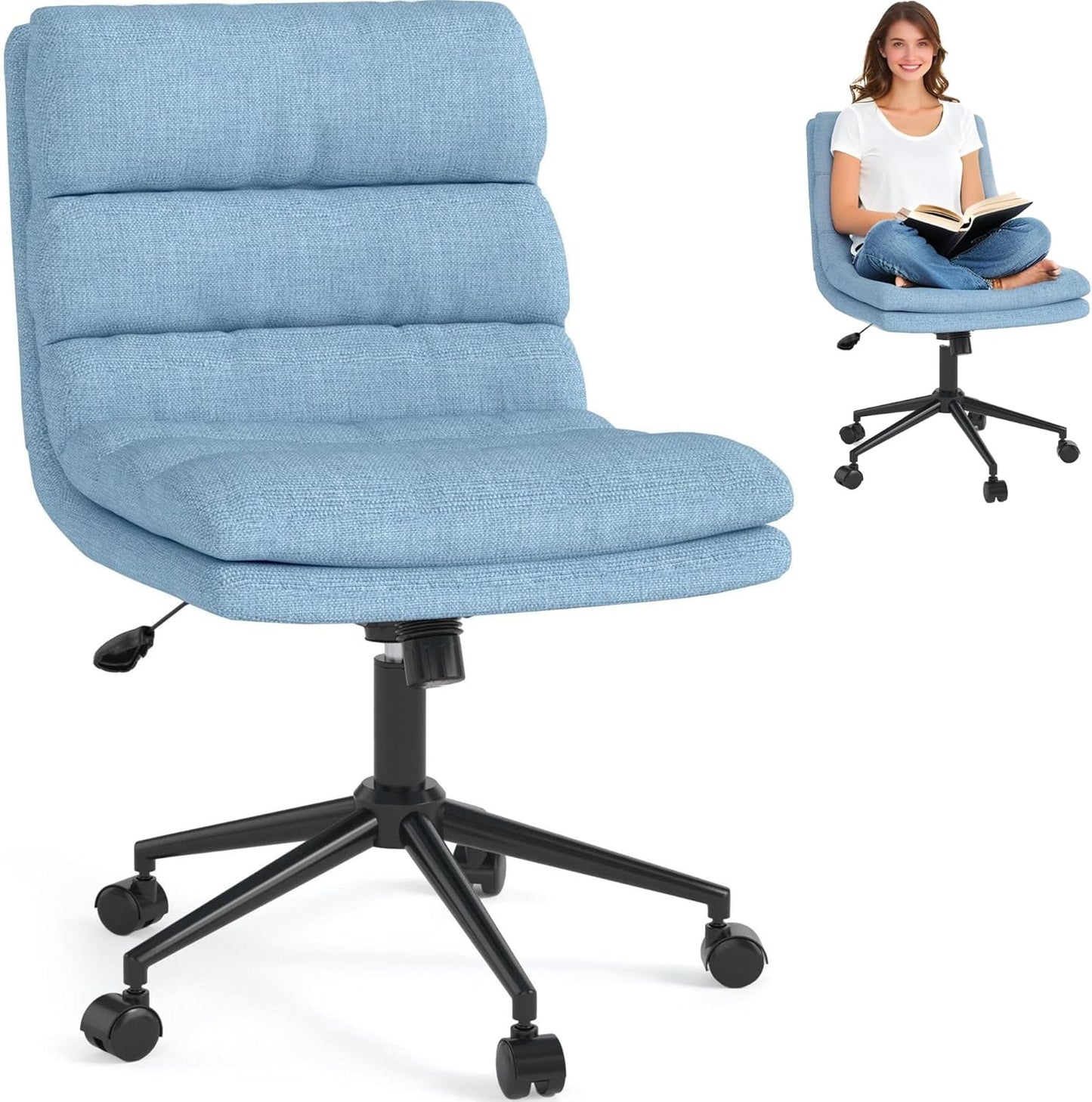 YODOLLA Office Chairs Swivel Desk Chair, Linen Fabric Blue