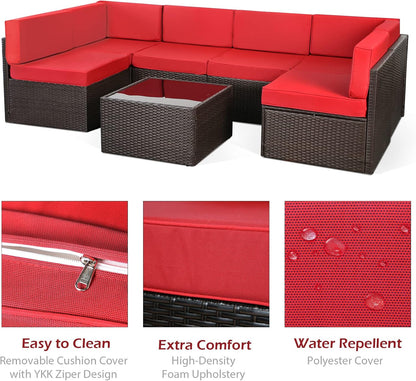 YODOLLA 7 Piece Outdoor Patio Furniture Set, Brown & Red