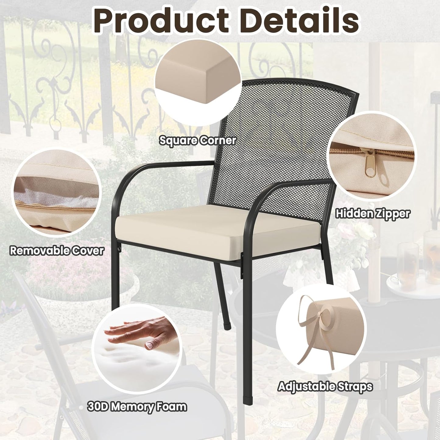 YODOLLA Outdoor Chair Cushions 19 x 19 x 3 Inch Seat Cushions for Patio Furniture