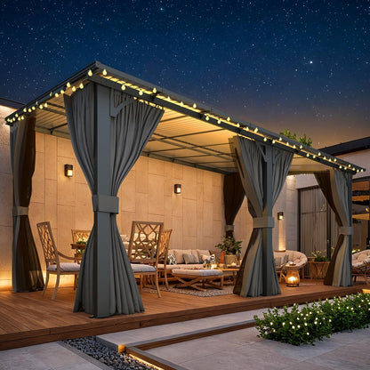 YODOLLA 16' x 10' Gazebo Outdoor Pergola for Patio with Curtains and Netting