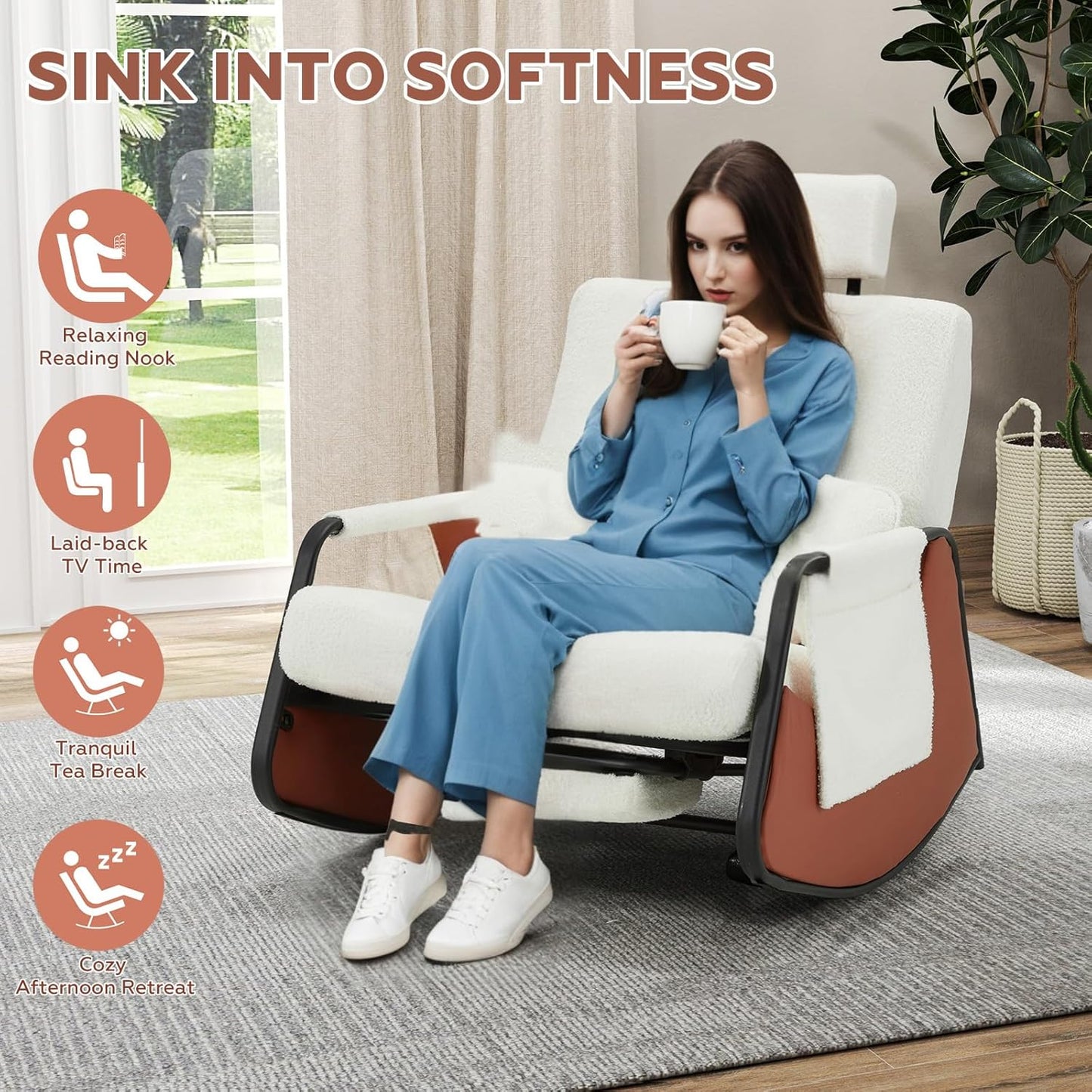 YODOLLA Rocking Chair with Retractable Footrest & Adjustable Backrest