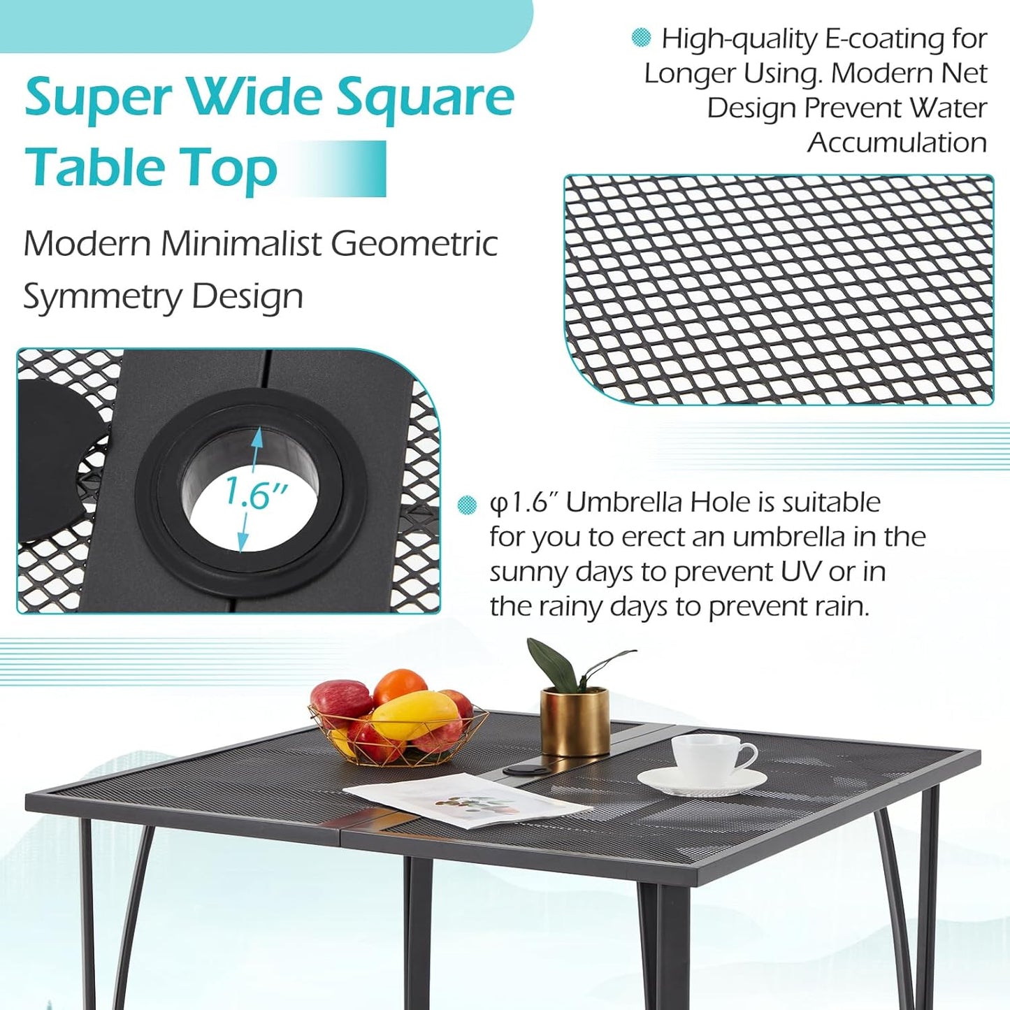 YODOLLA 39.4" Patio Dining Table with 1.6" Umbrella Hole, Dark Grey