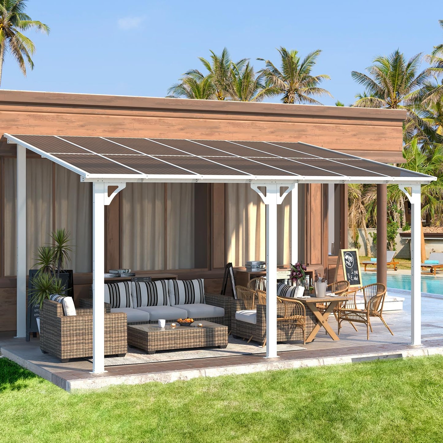 YODOLLA 14' x 10' Hard Top Lean to Gazebo for Patio, White