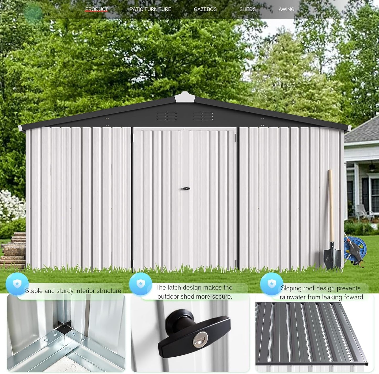 YODOLLA Shed 12' x 12' Storage Shed, White