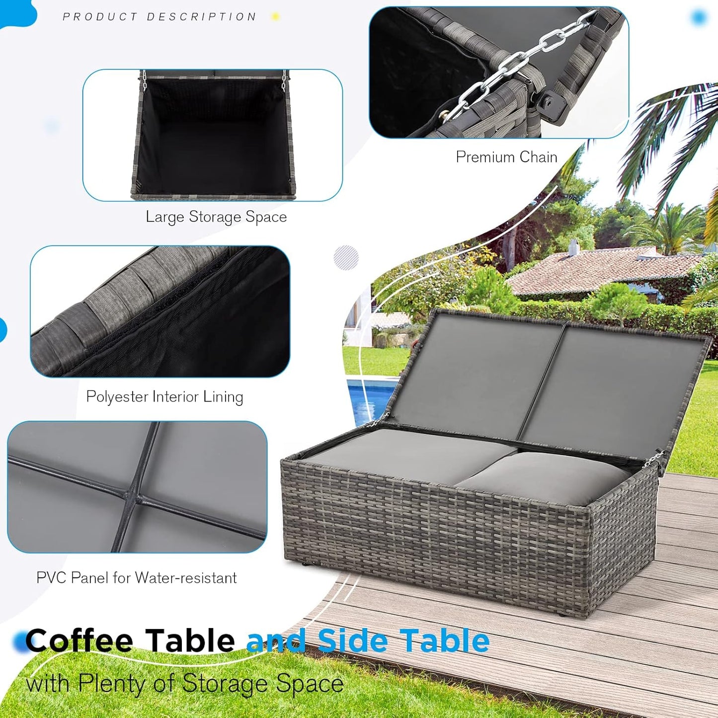 YODOLLA 7 Pieces Patio Furniture with Two Storage Boxes, Grey & Light Grey