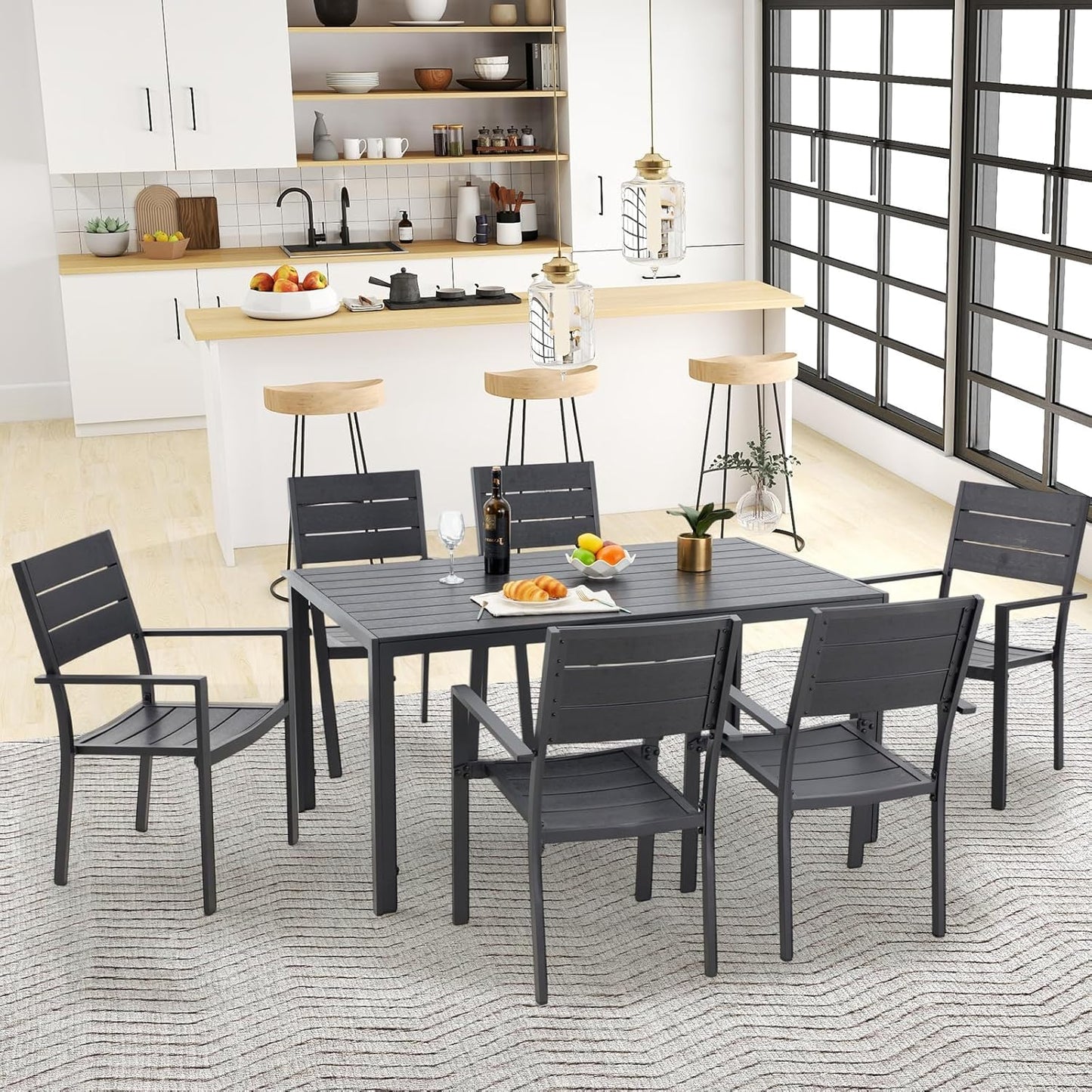 YODOLLA Dining Set, Patio 7 Piece Aluminum Patio Table and Chairs Set