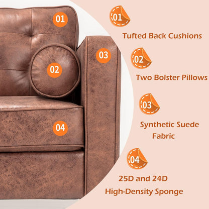 YODOLLA 84.2" 3-Seats Large Sofa Couch Couch, Faux Leather Brown