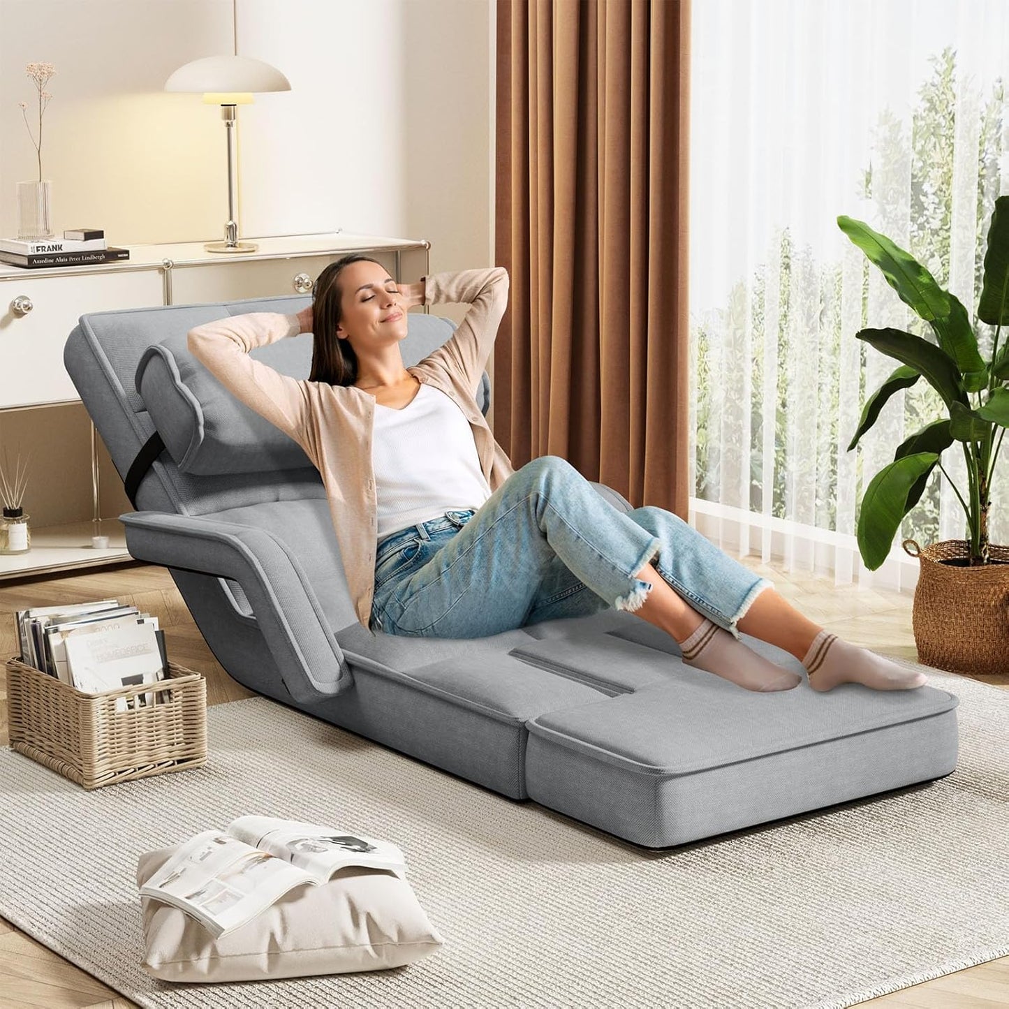 YODOLLA Folding Floor Chair, Small Sofa with Back Support