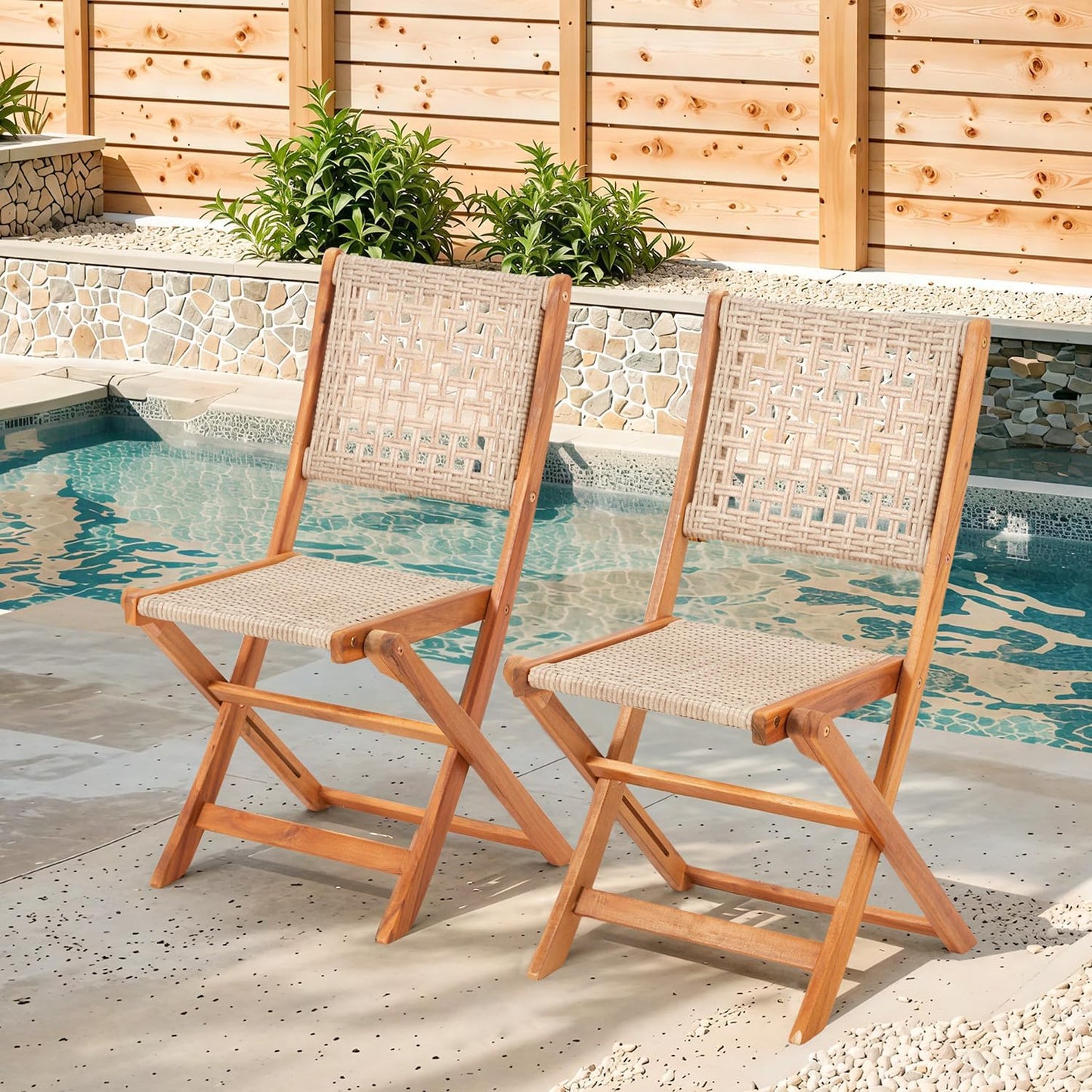 YODOLLA Outdoor Folding Chairs Set, Wooden Patio Dining Set