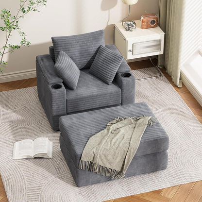 YODOLLA Chaise Lounge Chair Indoor, Oversized Sleeper Chair with Ottoman, Comfy Reading Sofa Armchair