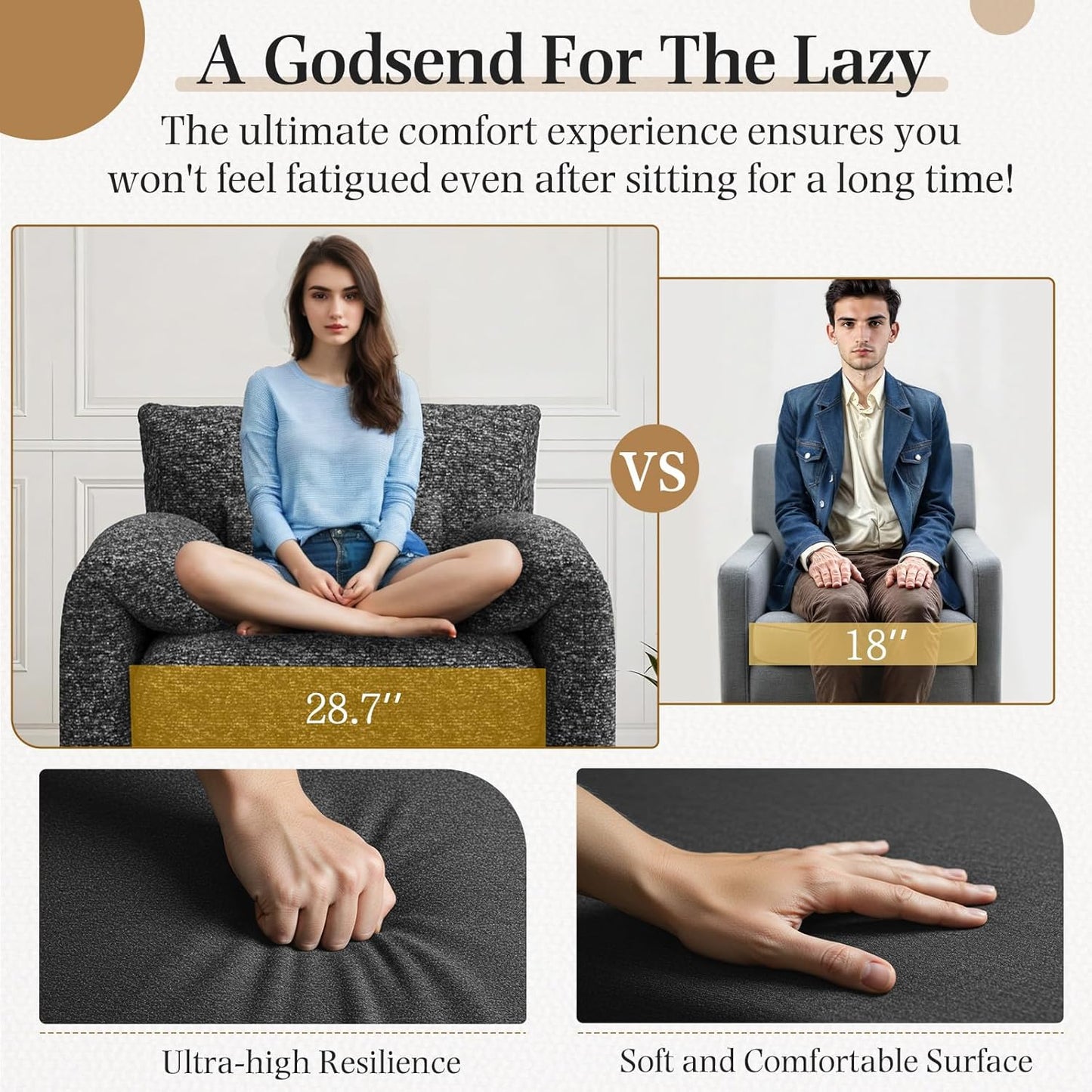 YODOLLA Oversized Armchair, Chenille Mid Century Accent Chair, Comfy Upholstered Single Sofa, Extra Wide Reading Chairs