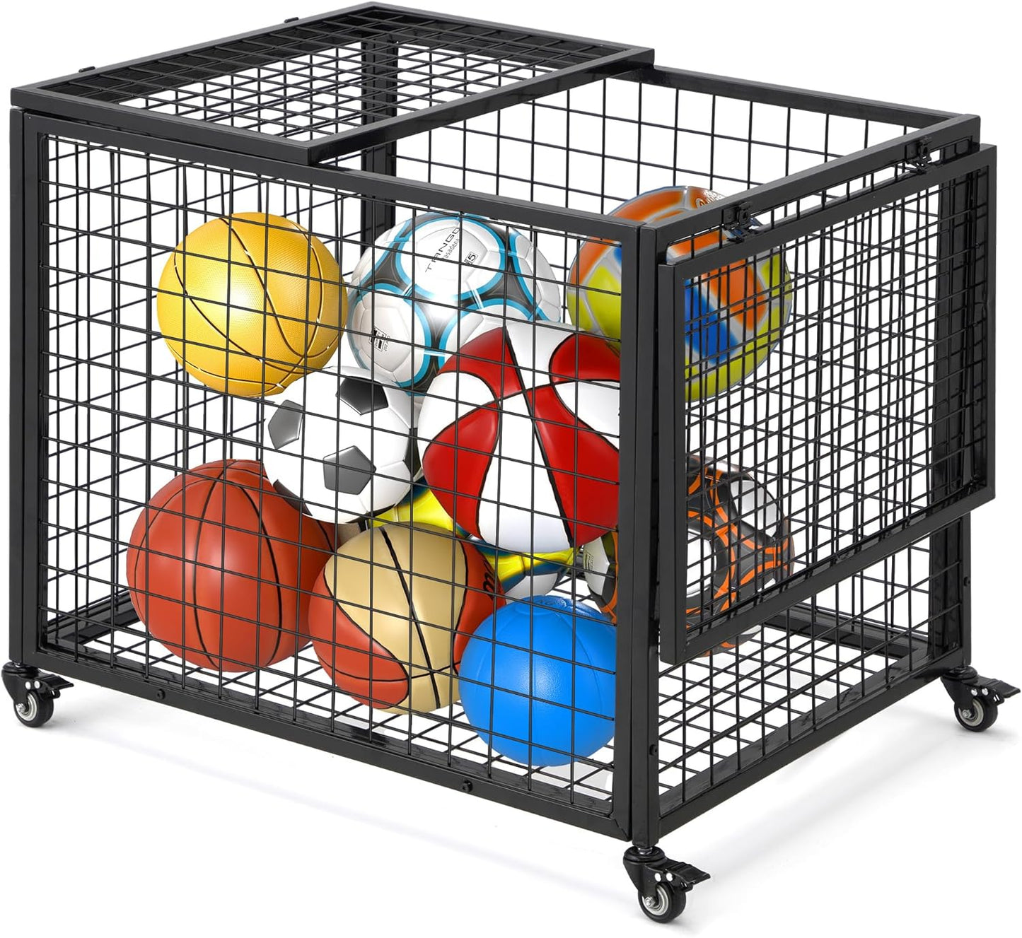 YODOLLA Ball Cart Storage, Rolling Basketball Bin with Wheels