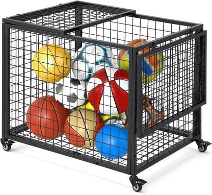YODOLLA Ball Cart Storage, Rolling Basketball Bin with Wheels