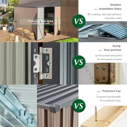 YODOLLA Outdoor 6' x 8' Metal Wall Side Lean to Storage Shed, Gray