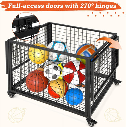 YODOLLA Ball Cart Storage, Rolling Basketball Bin with Wheels